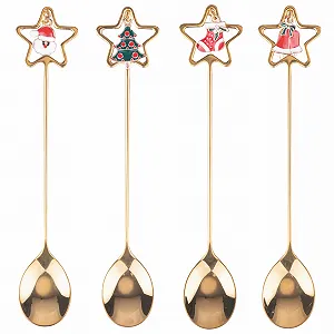 Чайные ложки с подвесками 4 шт Gold Christmas - Фото 1