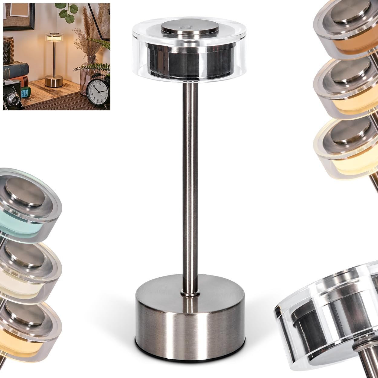 Настільна лампа HOFSTEIN Viada LED Modern Touch Dimmer CCT 2.5 Вт Matte Nickel/Chrome/Clear, фото №1