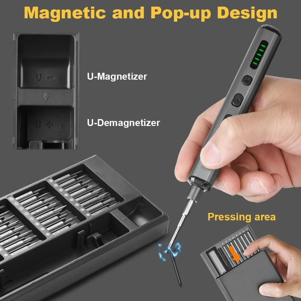 Набір викруток акумуляторних Ainiv Mini 72 в 1 Прецизійні 5 швидкостей Магнітні, фото №3