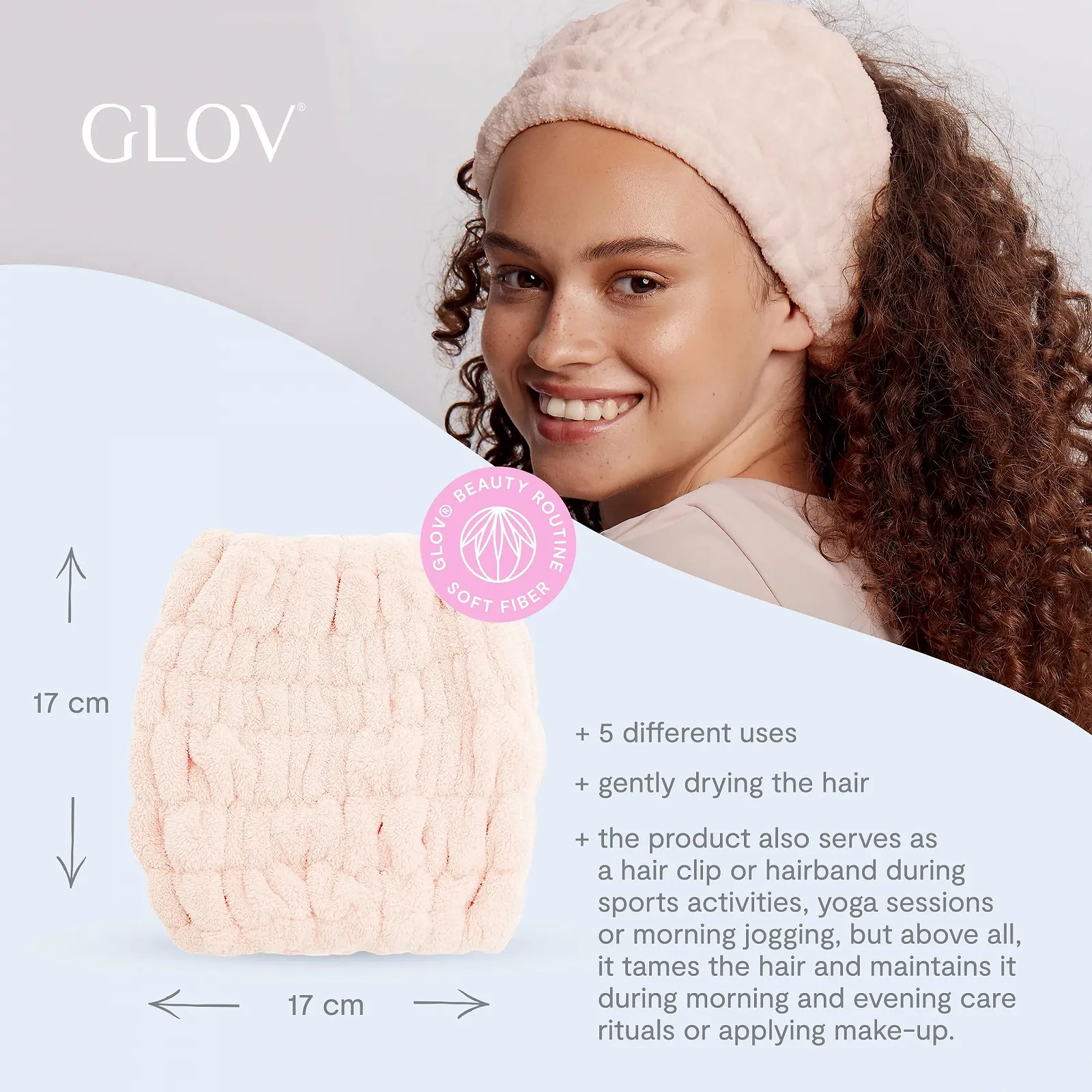 Пов'язка на голову Glov Sport, широка, жіноча, рожева, з мікрофібри, фото №9