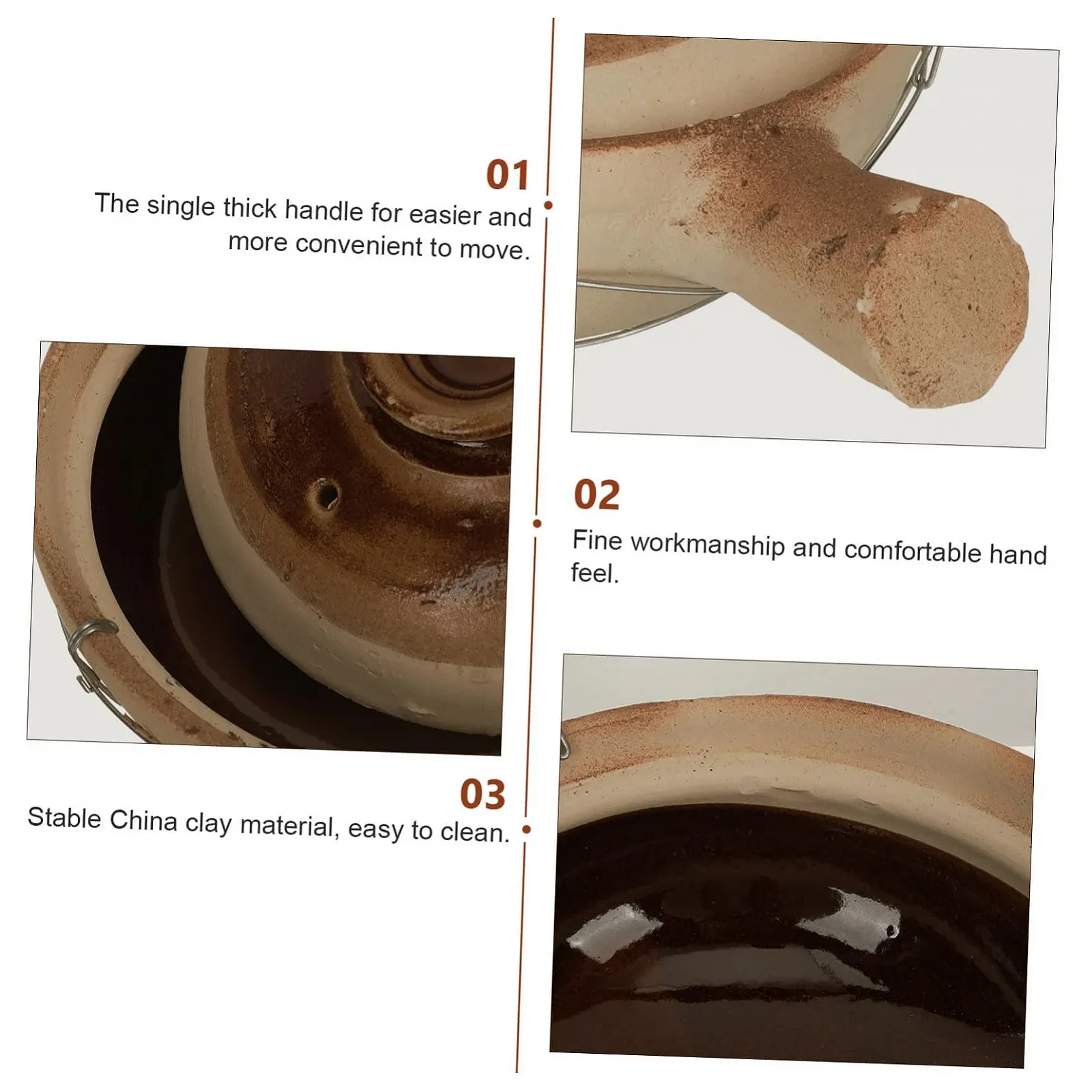 Кастрюля-сотейник Toyvian Глиняная Ручная работа С паровым отверстием, фото №4