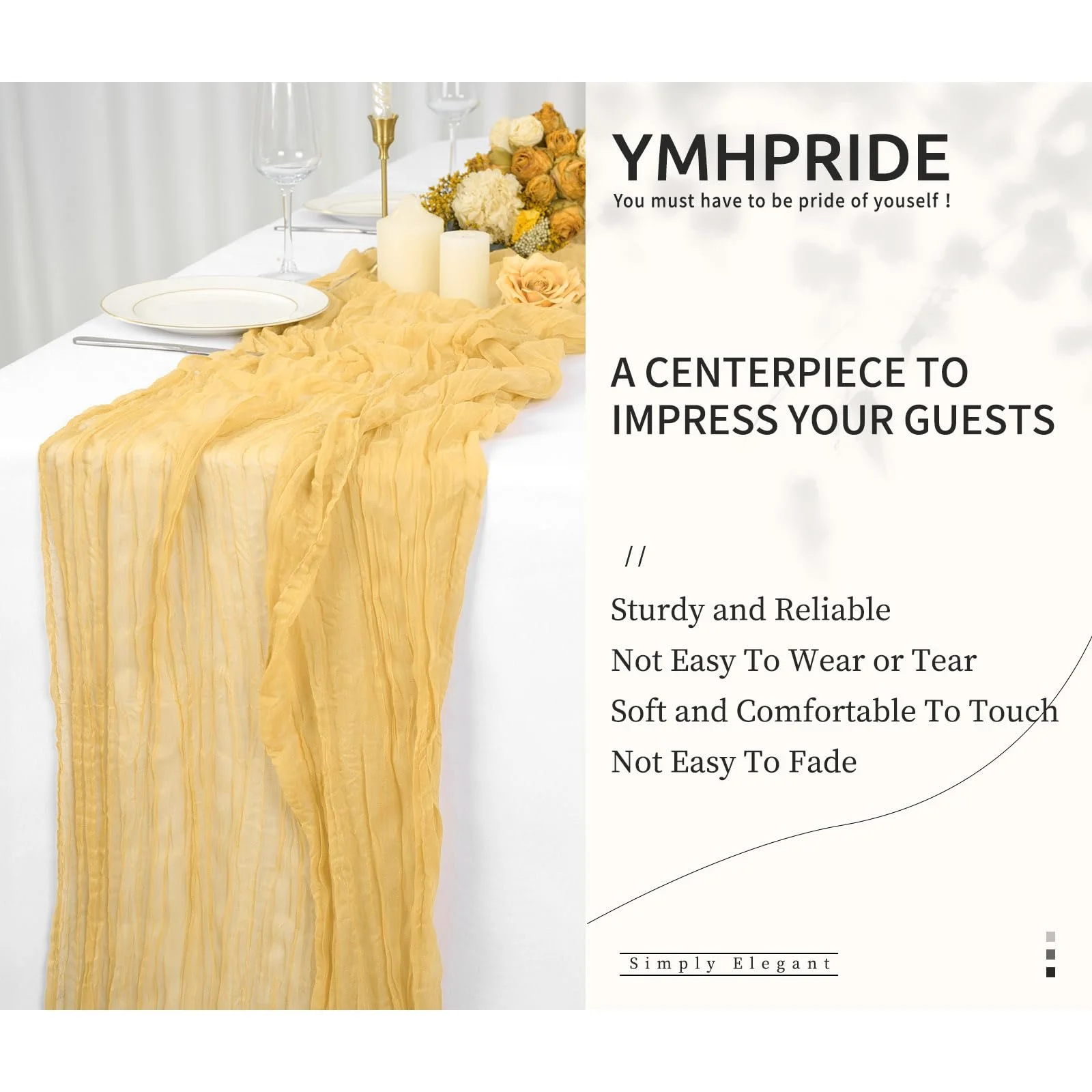 Ранер для столу YMHPRIDE Cheesecloth 6 шт. 55 x 300 см Золотистий, фото №5 Ранер для столу YMHPRIDE Cheesecloth 6 шт. 55 x 300 см Золотистий, фото №5