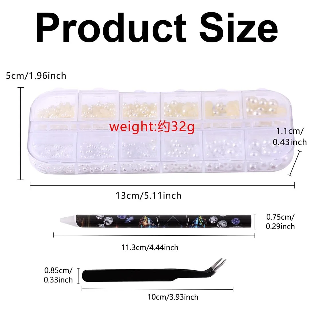 Бусины для ногтей Flackback 2 коробки, золотые серебряные икорные стразы, белые бежевые микробусины с ручкой и пинцетом, фото №2