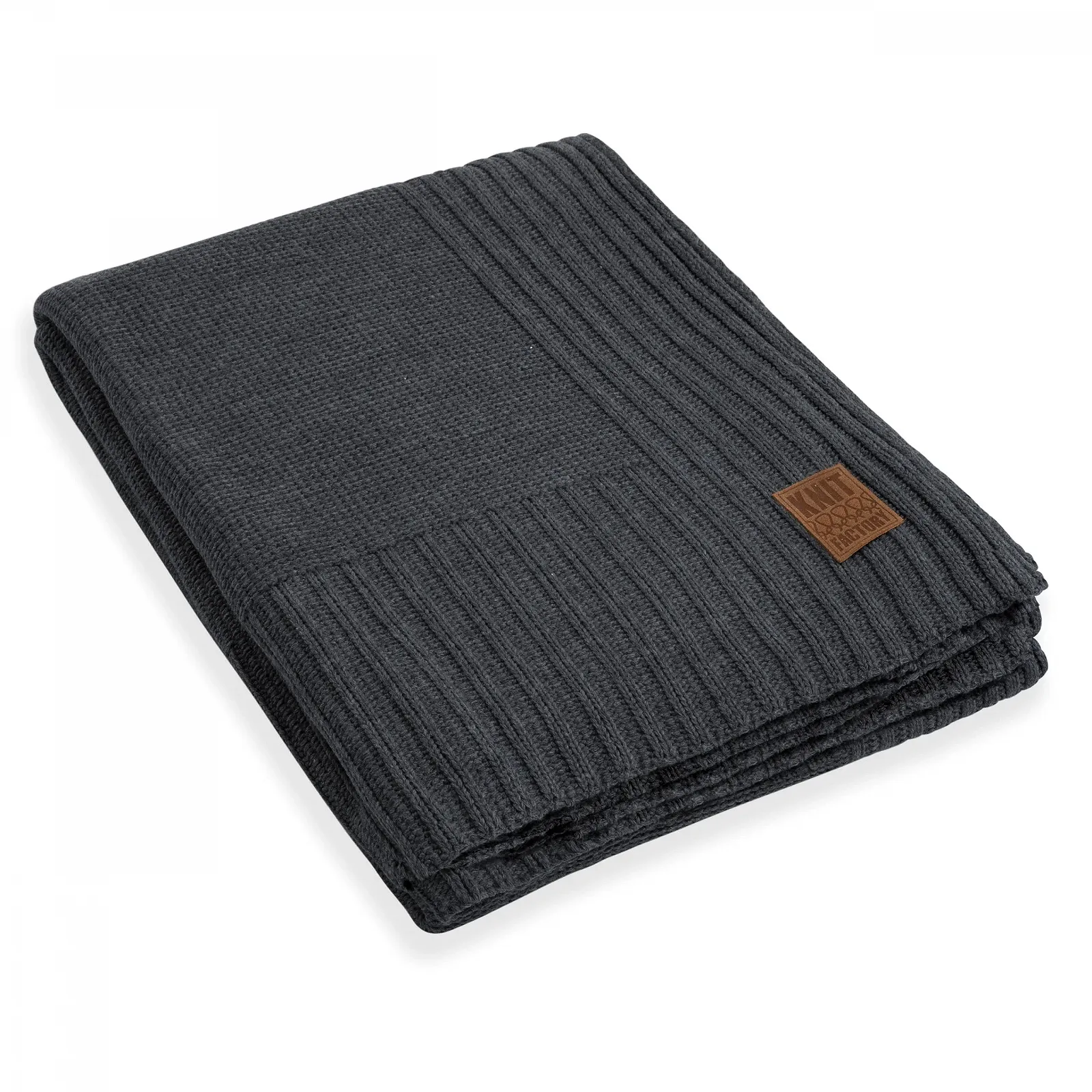 Покривало KNIT FACTORY Однотонна Вязана XL Антрацит 195 x 225 см, фото №1