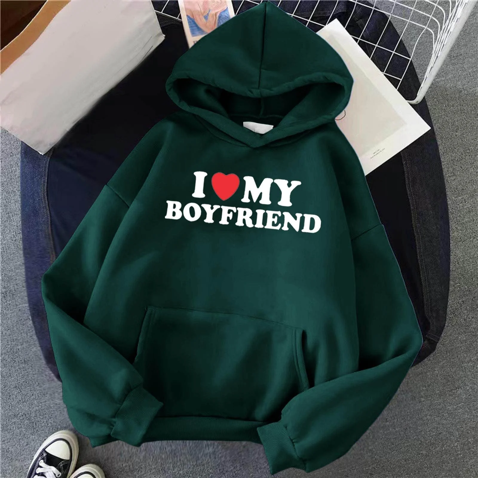 Женская Толстовка с Капюшоном Plus Size Однотонная, фото №2