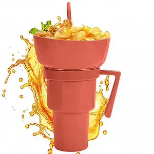 Кружка-контейнер для напитков и снеков 2-в-1 многоразовый с соломинкой портативный для взрослых, детей, для улицы, путешествий, кемпинга, пикника - Фото 1