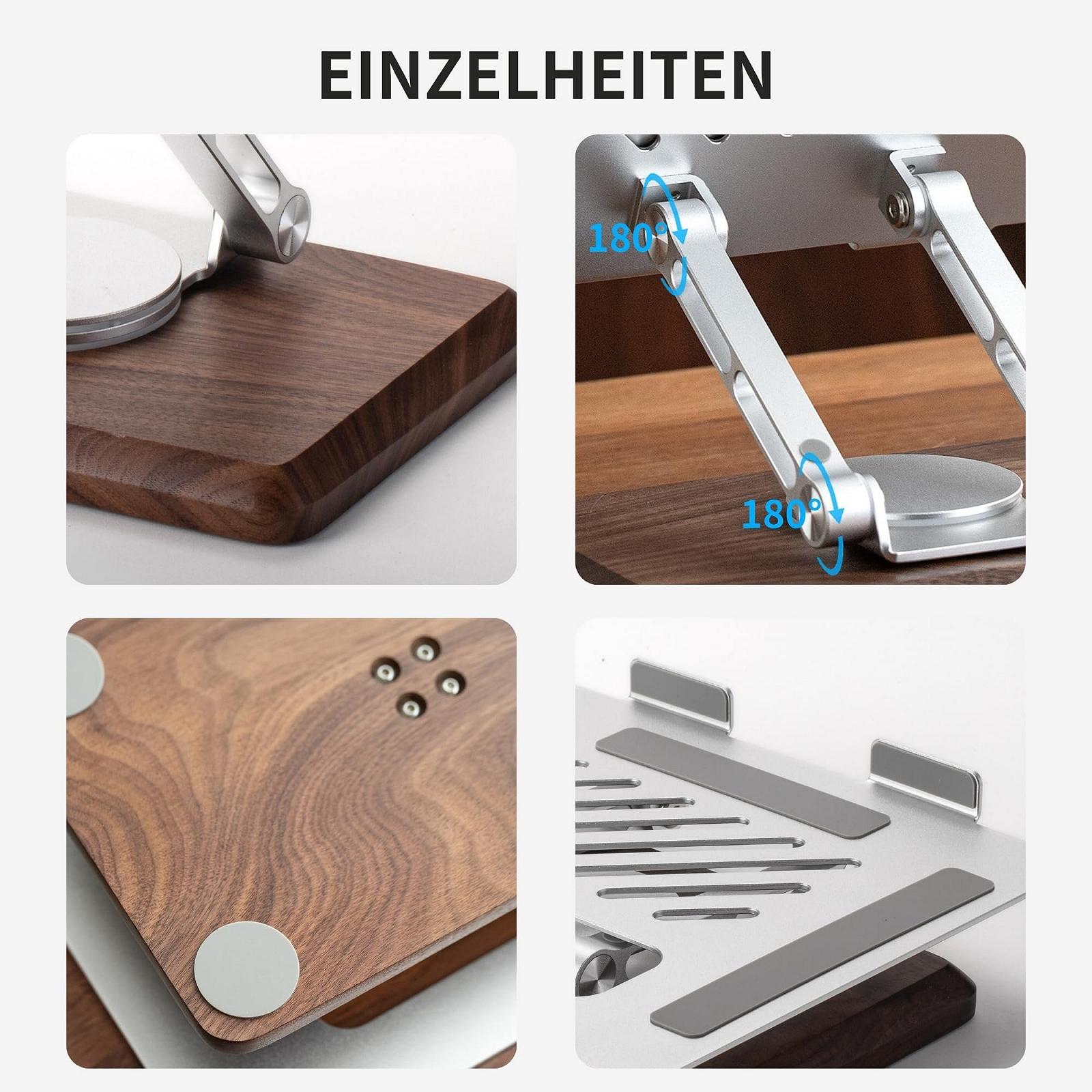 Підставка для ноутбука Muso Wood, регульована по висоті, з дерев'яною основою, що обертається на 360 градусів, підставка-підвищення для ноутбука для столу, підставка для ноутбука/ПК з MacBook Pro/Air, для ноутбуків до 17,3 дюймів, фото №5