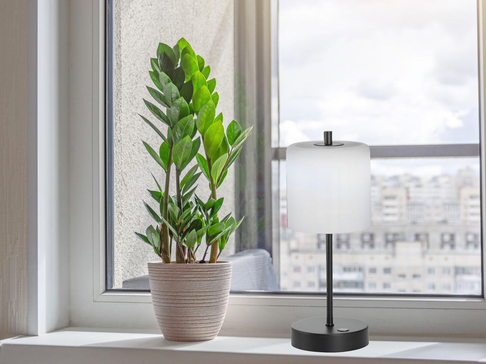 Настільна лампа RIVA Бездротова з сенсорним диммером Висота 34,5 см Чорна / Опалове скло, фото №2