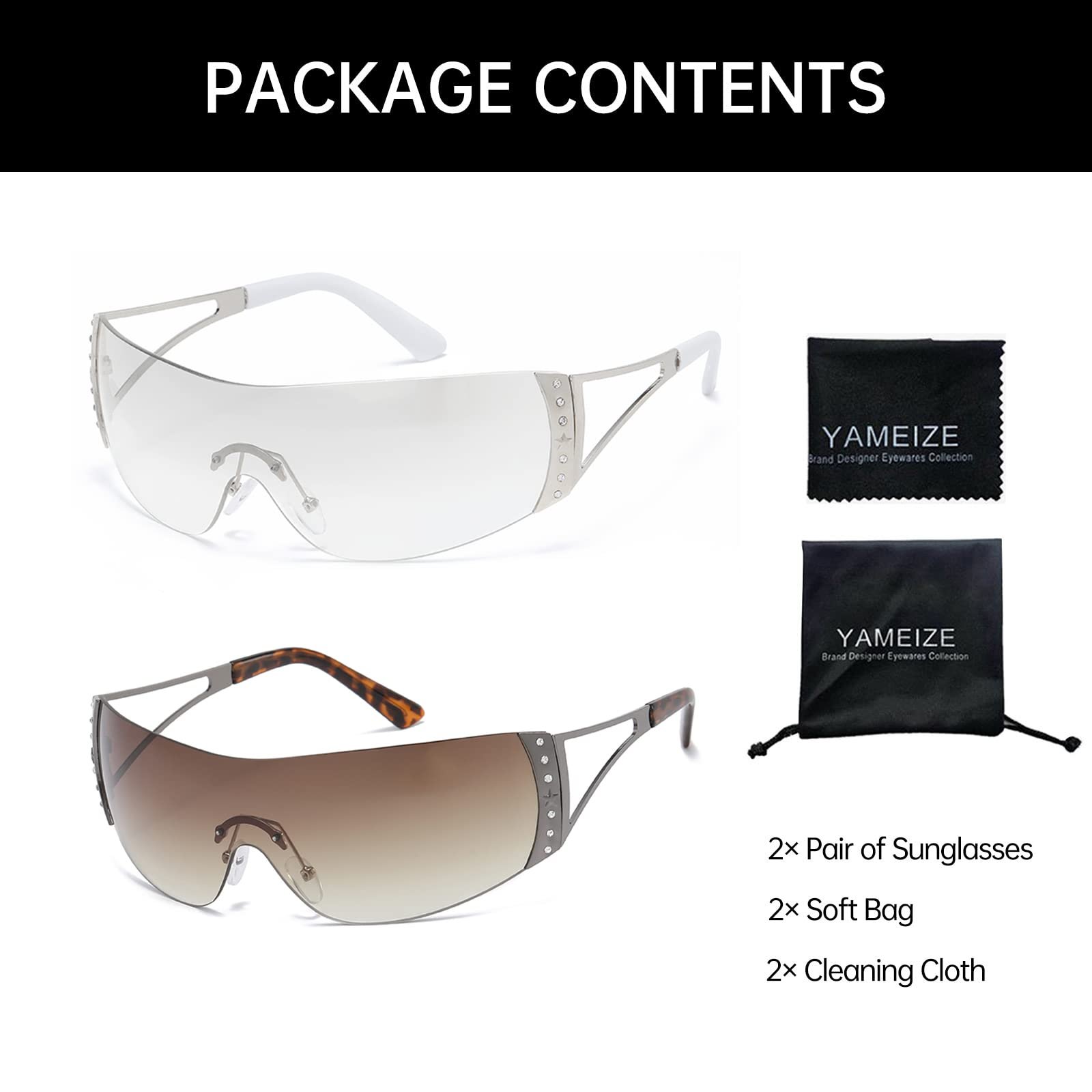 Сонцезахисні окуляри YAMEIZE Без оправи Y2K Wraparound для жінок, чоловіків, фото №5