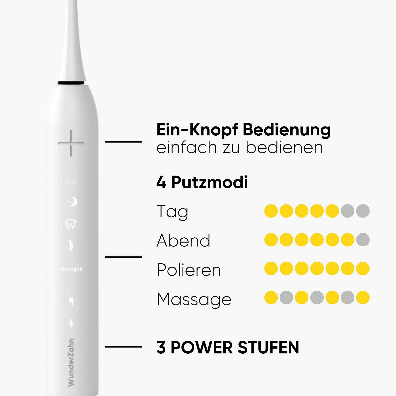 Електрична зубна щітка WunderZahn Clean Pro Sonic 4 режими чищення,, акумулятор на 8 тижнів Біла, фото №5