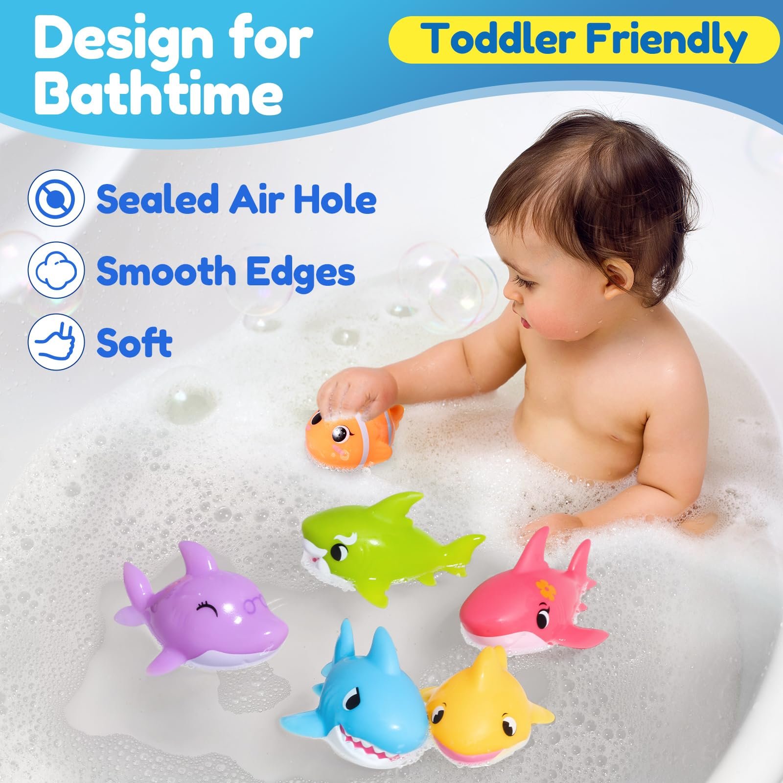 Игрушка для ванны Infantino, 6 фигурок акул и морских существ, фото №3