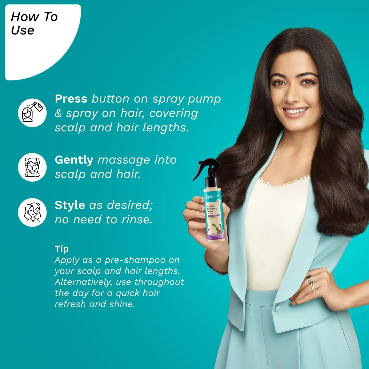 Спрей для волосся Pilgrim Вода іспанського розмарину з біотином для росту волосся 100 мл, фото №7 Спрей для волосся Pilgrim Вода іспанського розмарину з біотином для росту волосся 100 мл, фото №7