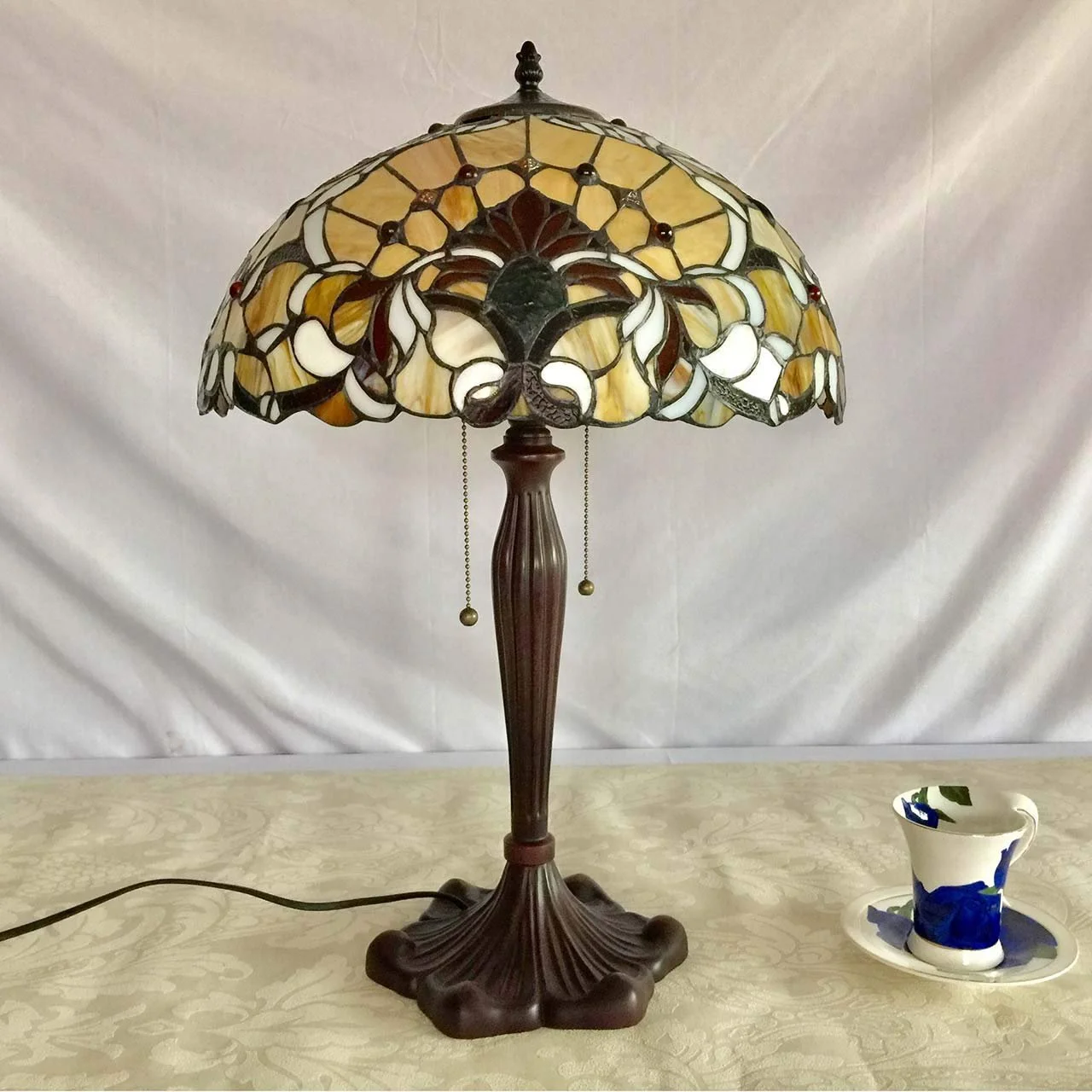 Настільна лампа Bieye L30789 Барокова Стиль Тіффані Вітражне скло 16 x 24 дюйми Помаранчева, фото №6