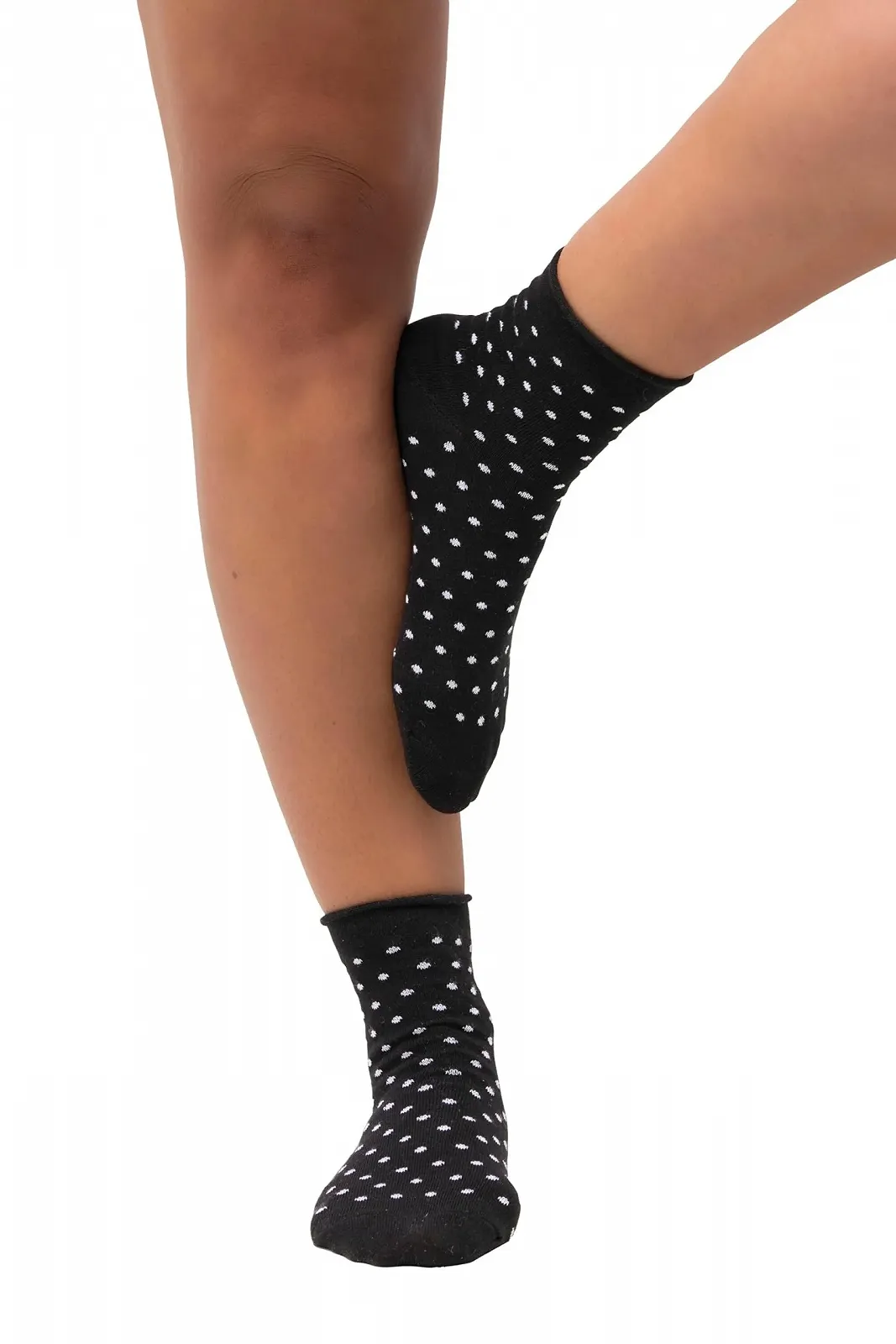 Чулки Ulla Popken в горошек с подвёрнутым краем, Чёрный, One Size, фото №1