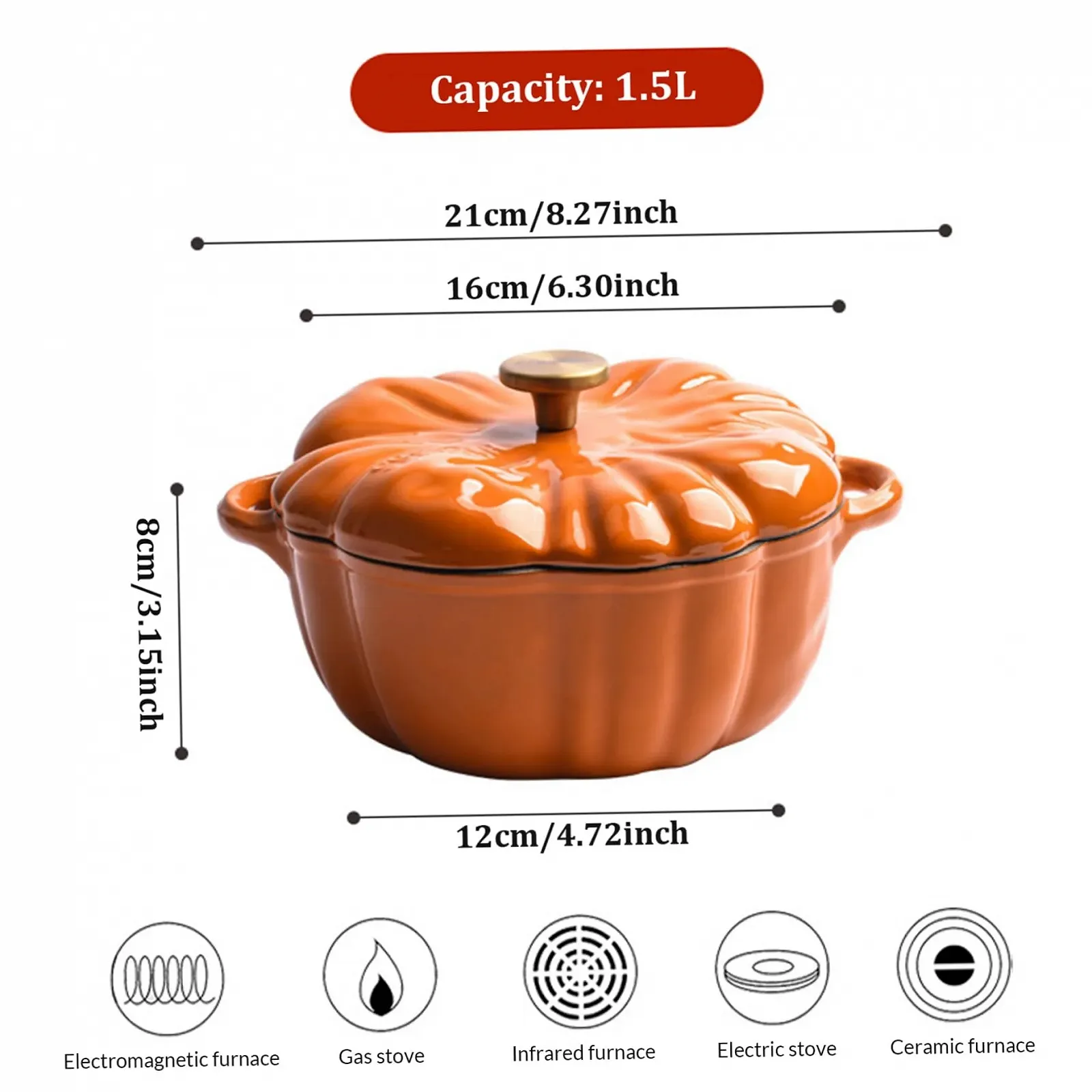 Каструля-гарбуз з кришкою Enamel, 1.5 л, фото №4 Каструля-гарбуз з кришкою Enamel, 1.5 л, фото №4