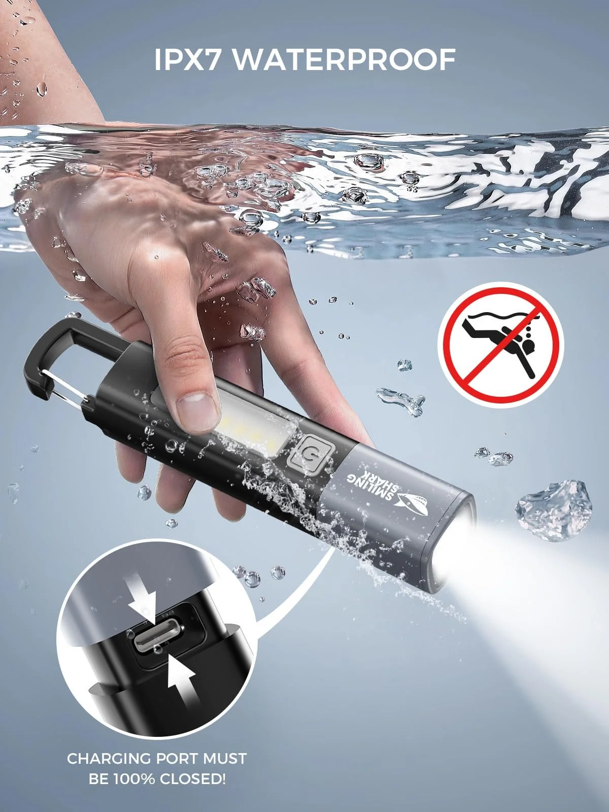 Ліхтар Smiling Shark G1 2 шт. LED Перезаряджуваний з боковим світлом і 3 режимами, масштабований, водонепроникний, міні з гачком Чорний, фото №4