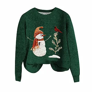 Рождественский свитер Gwnauz Женский рождественский свитер Снеговик Рождественский принт Большие Размеры Рождественская одежда с длинными рукавами и круглым вырезом Зимний Повседневный Рождественский Костюм - Фото 1