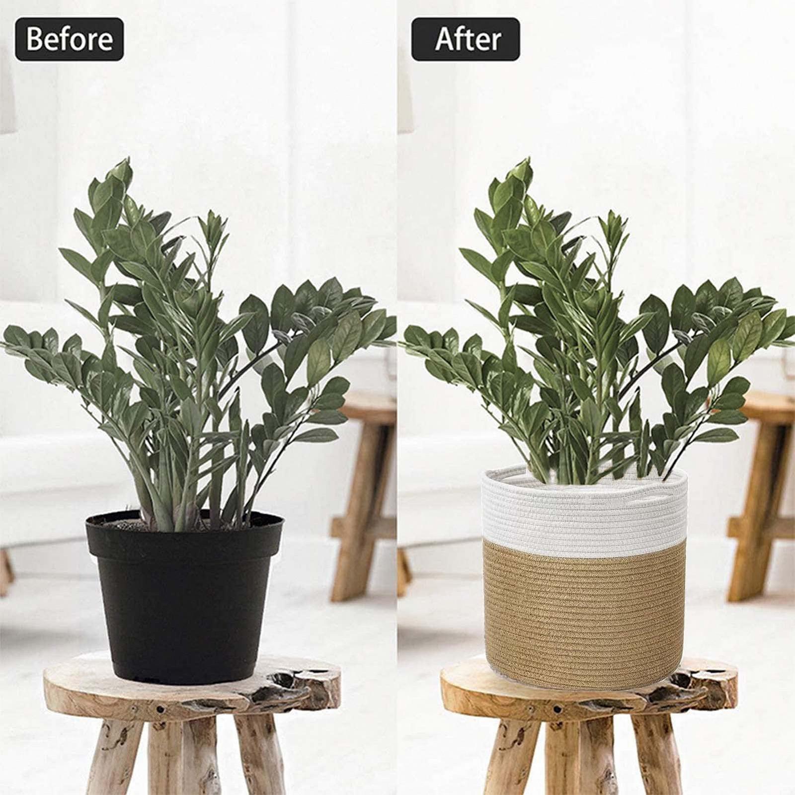 Кошик для рослин 25 см Бавовняна нитка Boho З ручками Біло-сірий, фото №4