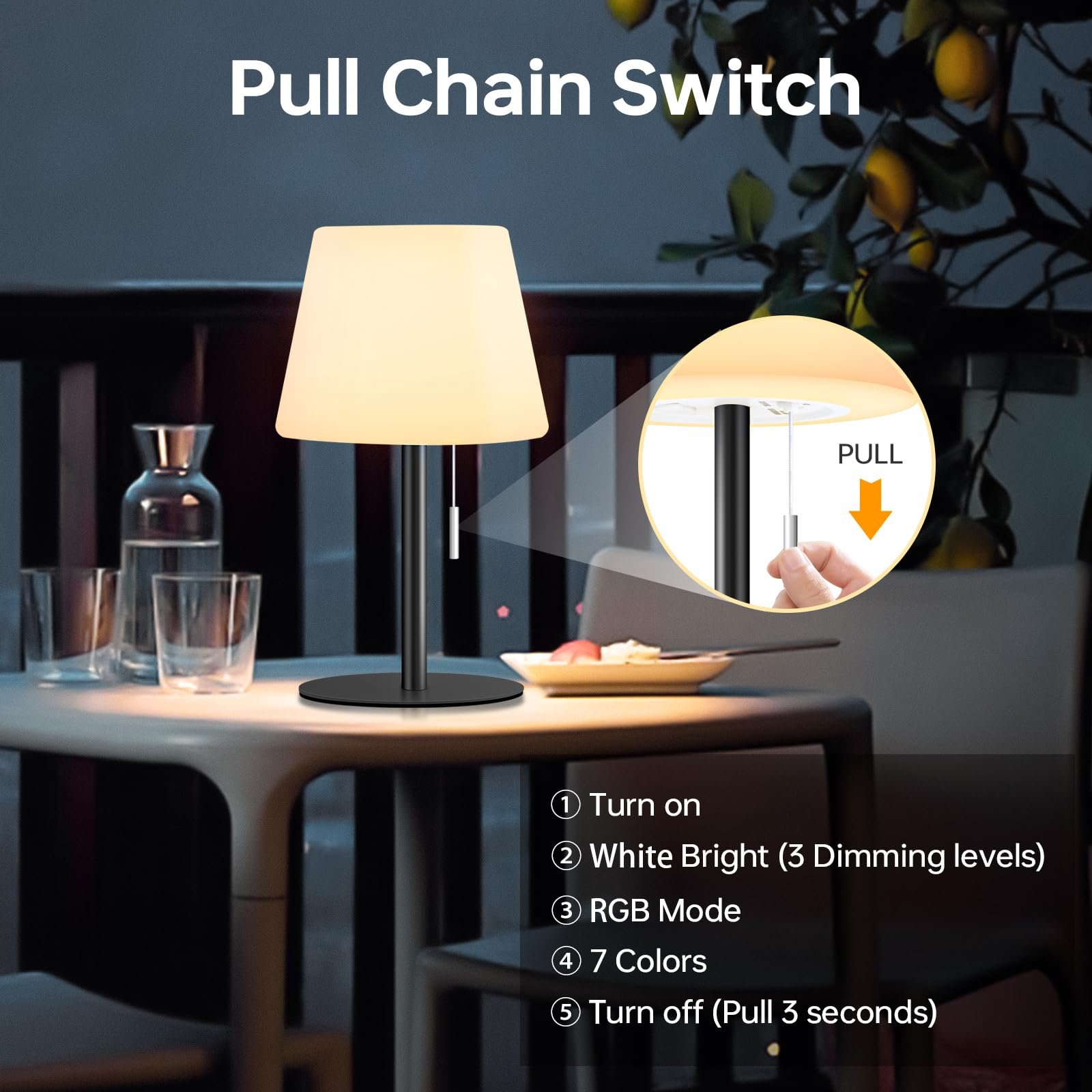 Настольная лампа на солнечных батареях Уличная Аккумуляторная LED Беспроводная Теплая белая RGB IP65, фото №3