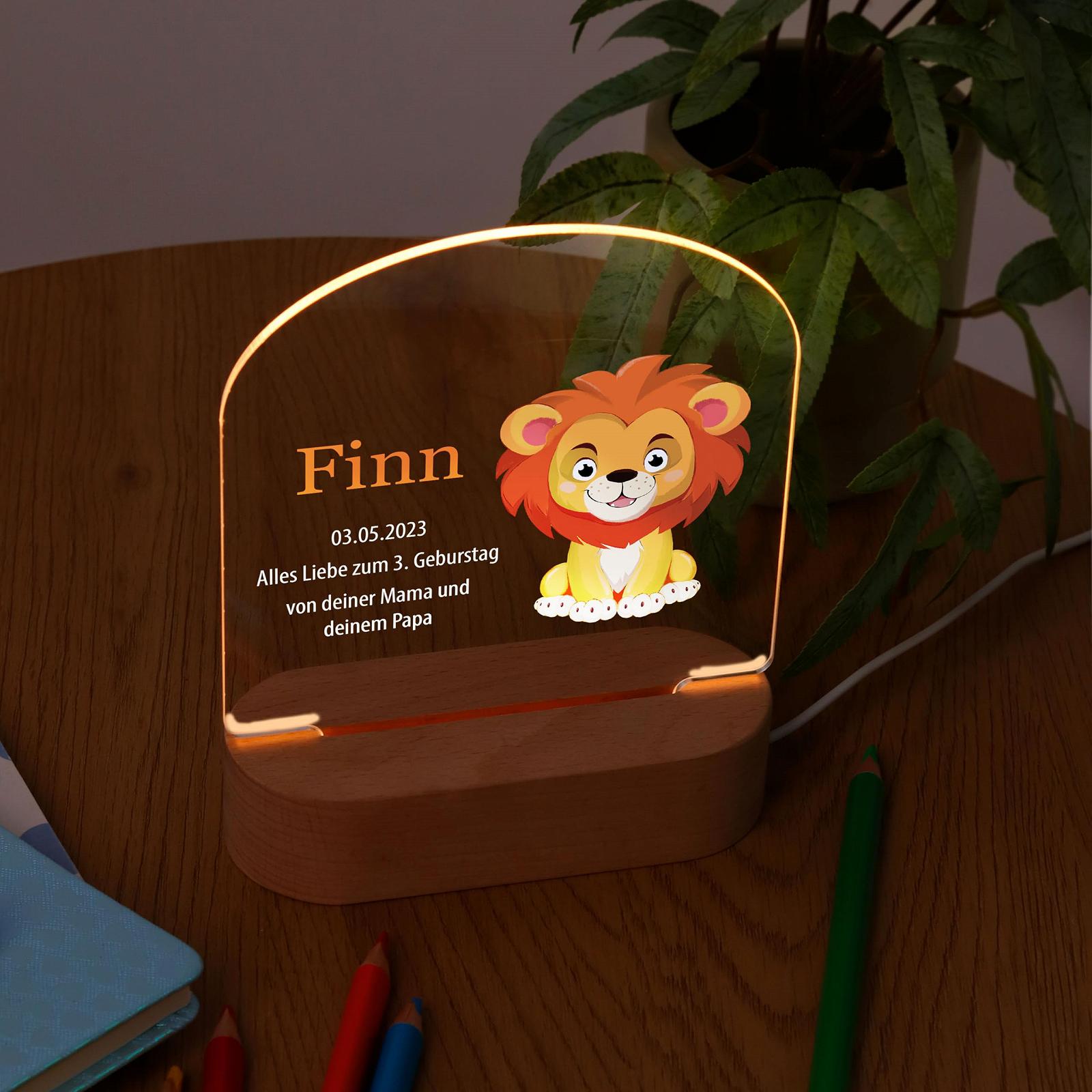 Ночник LAUBLUST 3D LED для детей Персонализированная Лампа Натуральная Деревянная Основа Украшение для детской комнаты Лев, фото №6