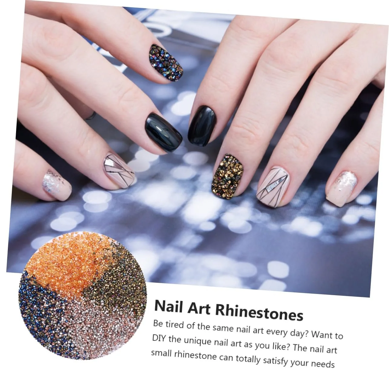 Кришталеві намистини для нігтів POPETPOP, 4 упаковки по 5760 шткруглі, крихітні скляні, фото №8