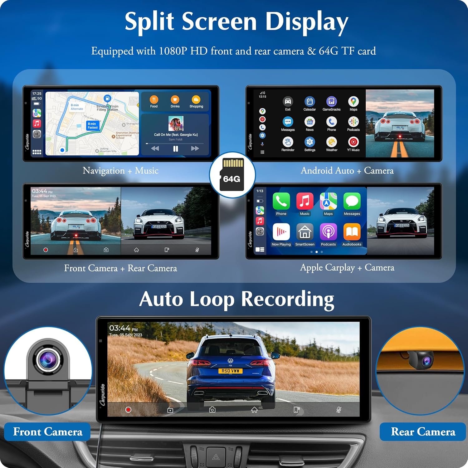 Автомагнитола CARPURIDE W903 / 9.3" / Сенсорная / Apple CarPlay / Android Auto / Super Link / Bluetooth / WI-FI / GPS / FM / AUX / USB / TF Card, фото №4