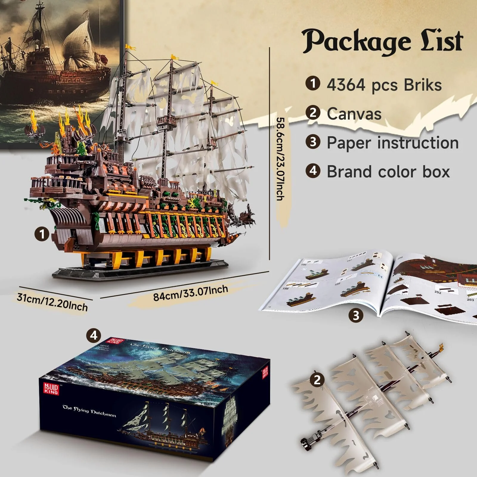 Конструктор Пиратский Корабль Mould King 13197 MOC Большой Креативный Пиратский Корабль Голландской Модели 4364 детали, фото №4