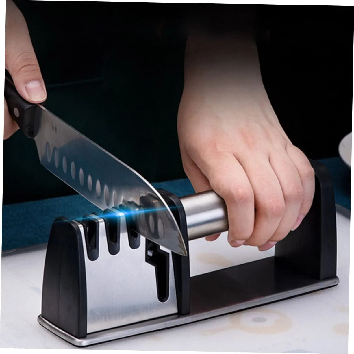 Точилка для ножей Homoyoyo эргономичная с нескользящей ручкой ручная Серебристая, фото №3