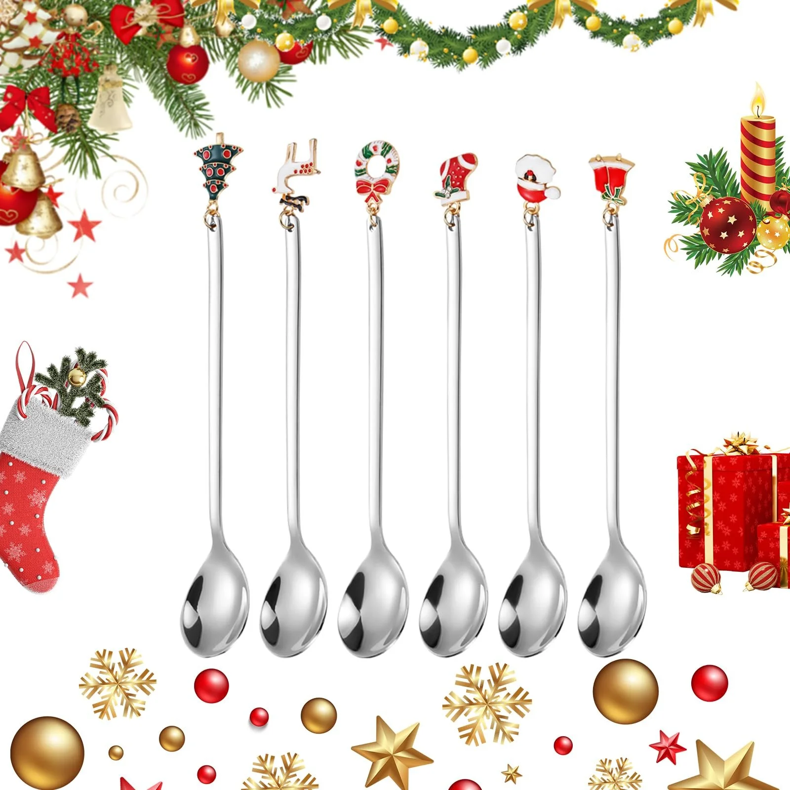 Ложка Різдвяна, Набір з 6 ложок з нержавіючої сталі, фото №1