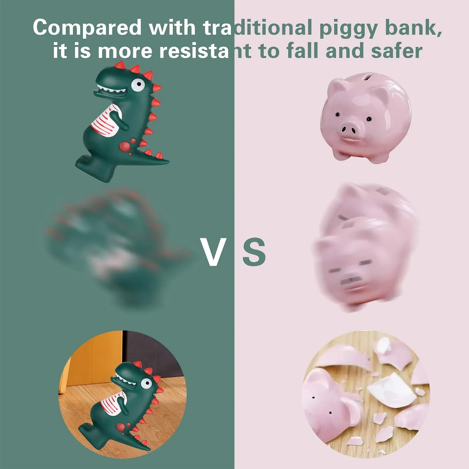 Копилка Динозавр Пластиковая Зеленая, фото №5