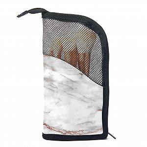 Набір пензлів для макіяжу в сумці-органайзері 12 шт Rose Gold White Marble Colored-3340 - Фото 1