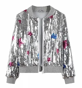 Блискуча куртка NEAWEALY для дівчат, дитяча куртка-бомбер з блискавкою та кишенями - Фото 1