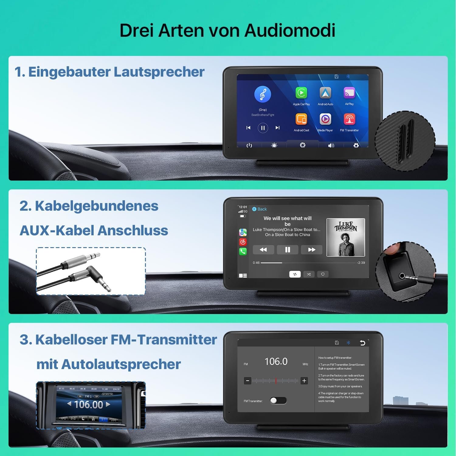 Автомагнітола GREENAUTO / 7" / Сенсорна / Apple CarPlay / Android Auto / Bluetooth / WI-FI / GPS / USB / AUX / TF slot, фото №6