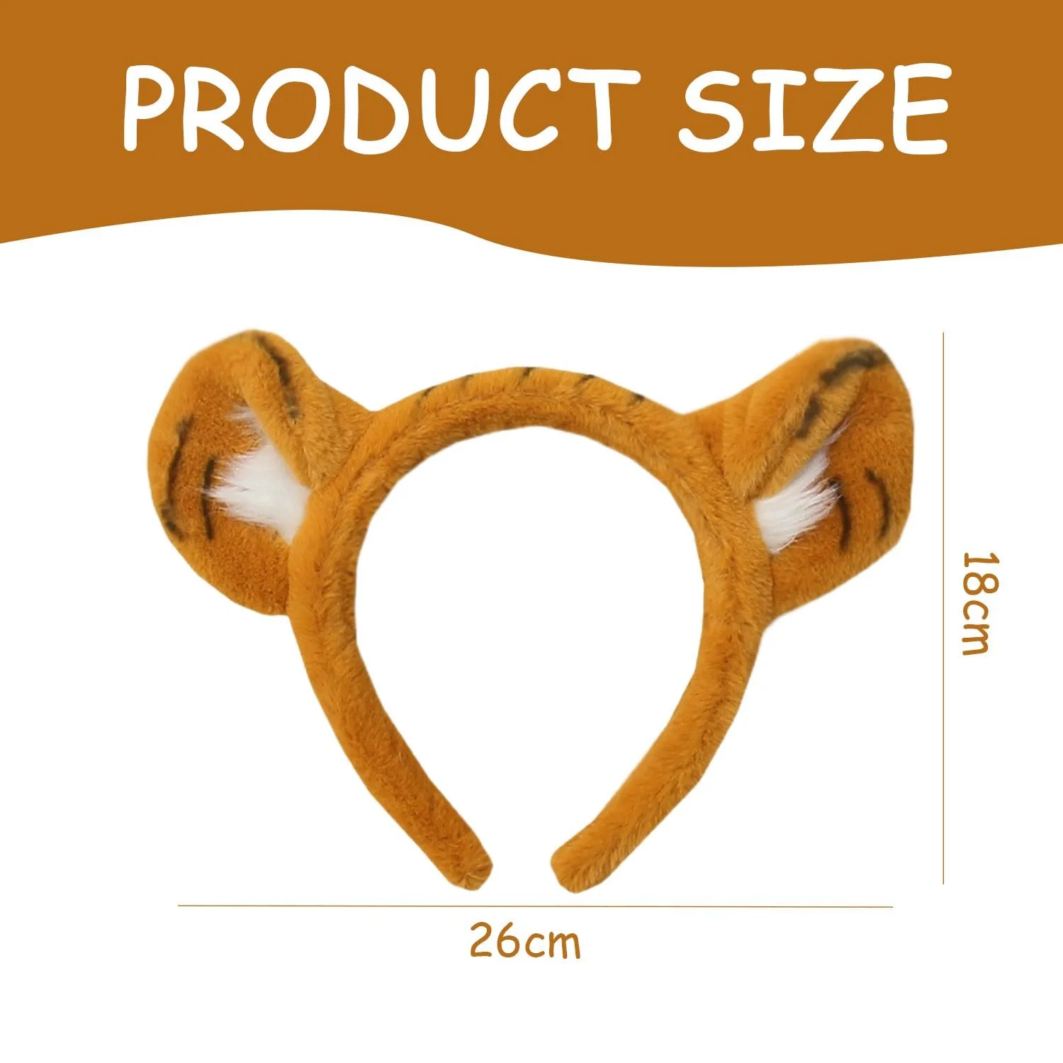 Обруч для волосся Вуха тигра Плюшевий Помаранчевий, фото №2