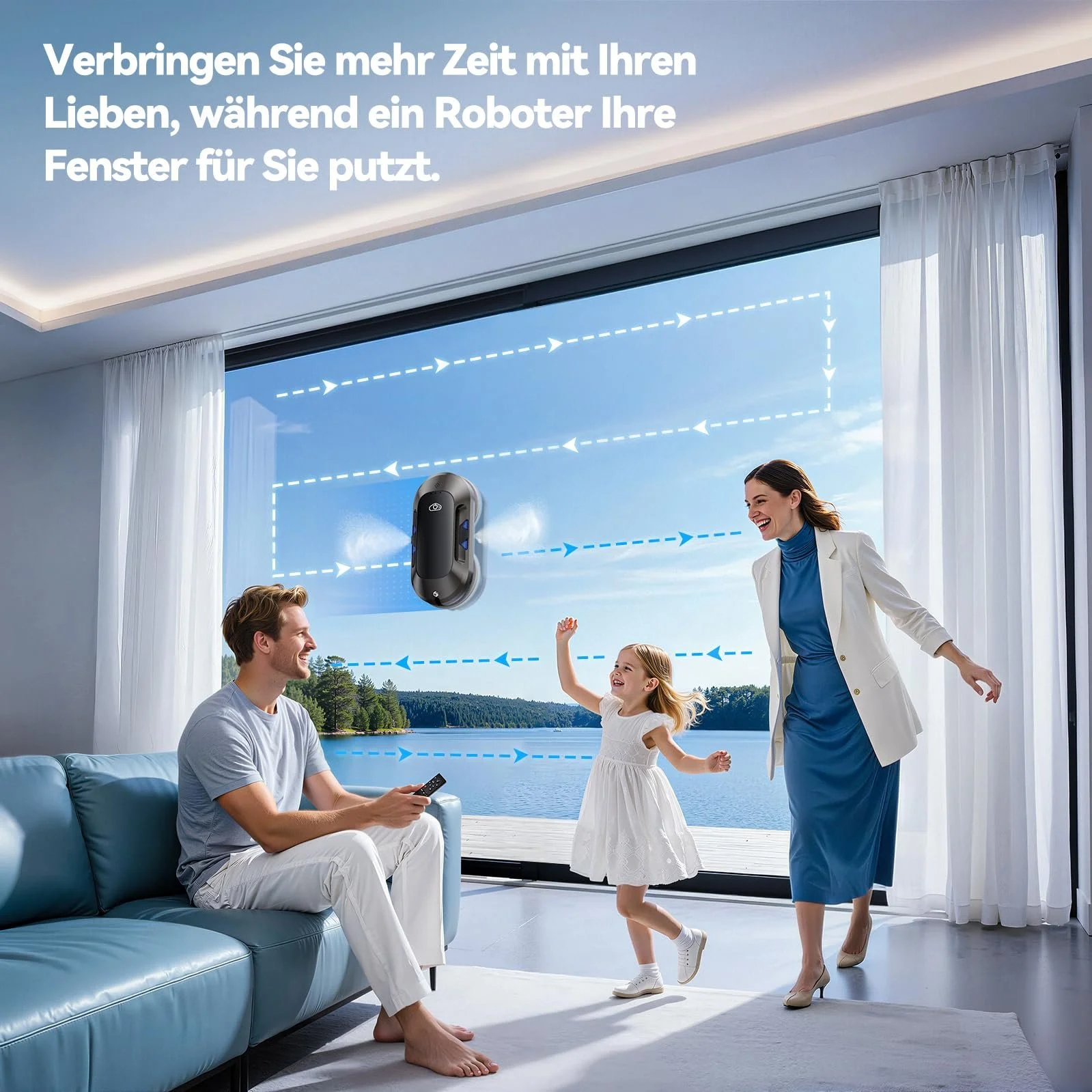 Робот для миття вікон з подвійним розпилювачем 6000Pa Electric Window Robot, дистанційне керування, 3 режими очищення, виявлення країв, інтелектуальна навігація, система безпеки, для гладких поверхонь, фото №6