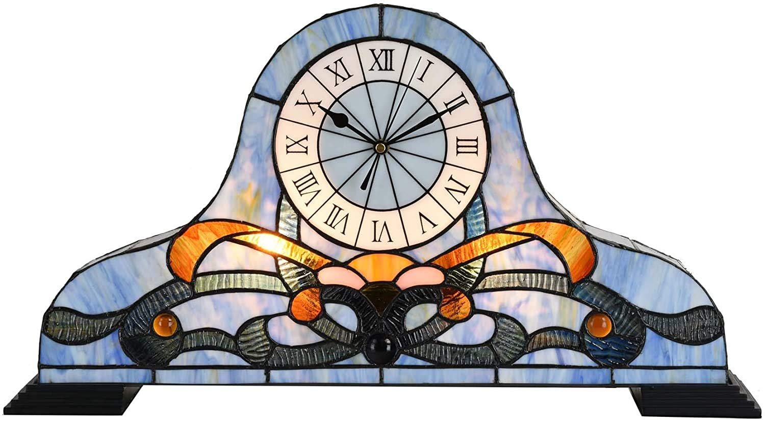 Настільна лампа-годинник Bieye L30661 Tiffany Style Baroque вітражне скло кварцовий механізм Блакитний, фото №1
