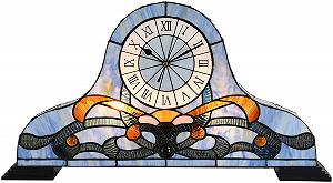 Настільна лампа-годинник Bieye L30661 Tiffany Style Baroque вітражне скло кварцовий механізм Блакитний - Фото 1