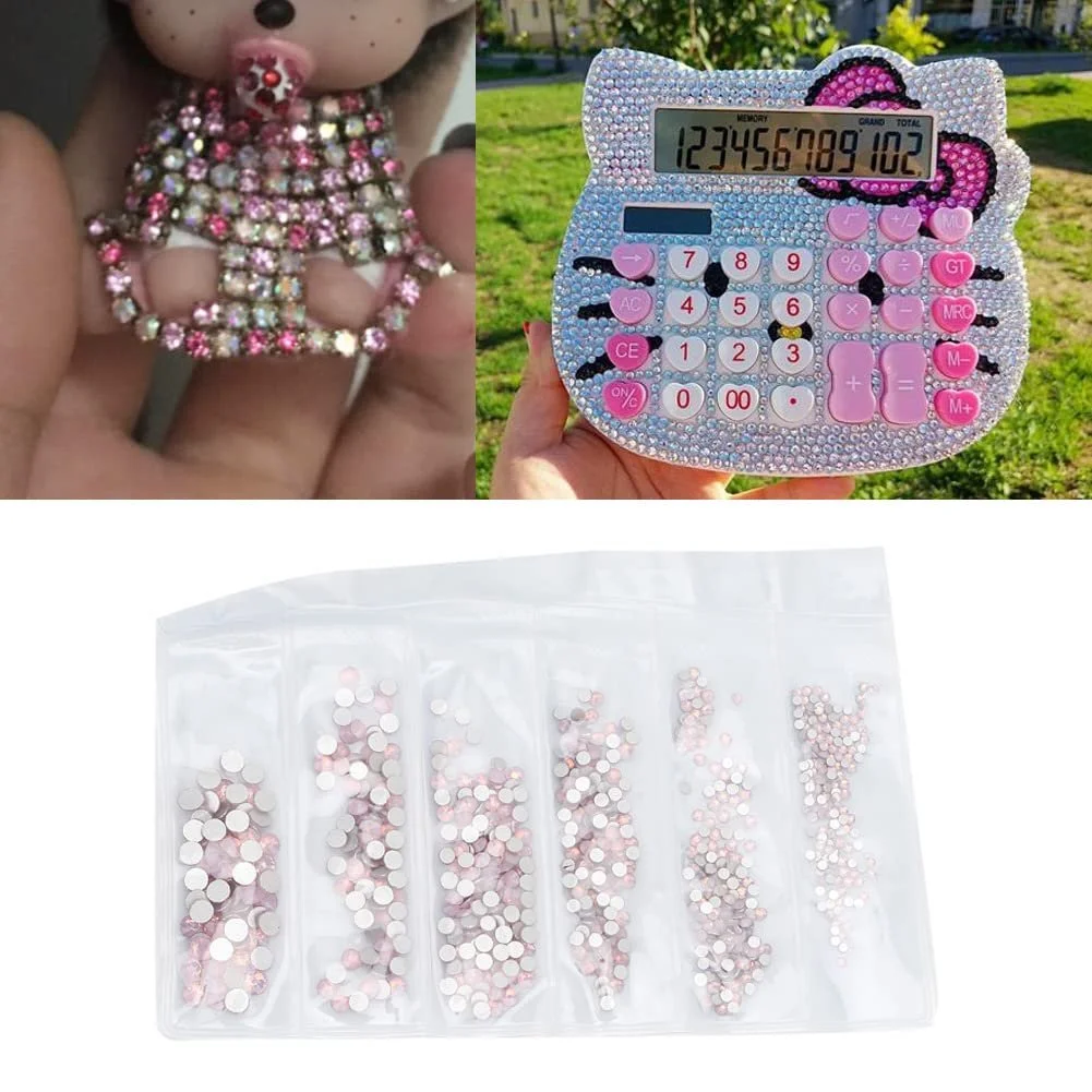 Набір кришталевих скляних стразів для декору, кольоровий DIY високоякісний матеріал пакунок матеріалів для рукоділля для костюмів, виготовлення телефонів Колір рожевого протеїну, фото №7