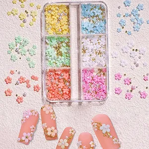 Декор для ногтей 3D Flower Nail Charms 2 коробки цветы и стразы 3/6/9 мм розово-белые микс synthetic.ua - Фото 1