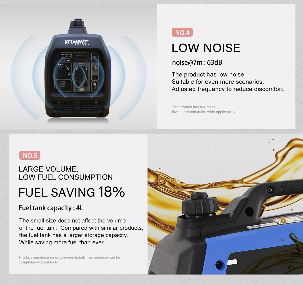 Генератор інверторний бензиновий 2 кВт BELMONT BG-2000i однофазний EURO-5 портативний тихий PS, фото №8 Генератор інверторний бензиновий 2 кВт BELMONT BG-2000i однофазний EURO-5 портативний тихий PS, фото №8