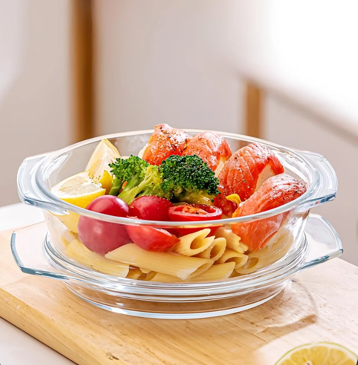 Форма для запікання скляна Кругла з кришкою 25.7 см 2000 мл, фото №3