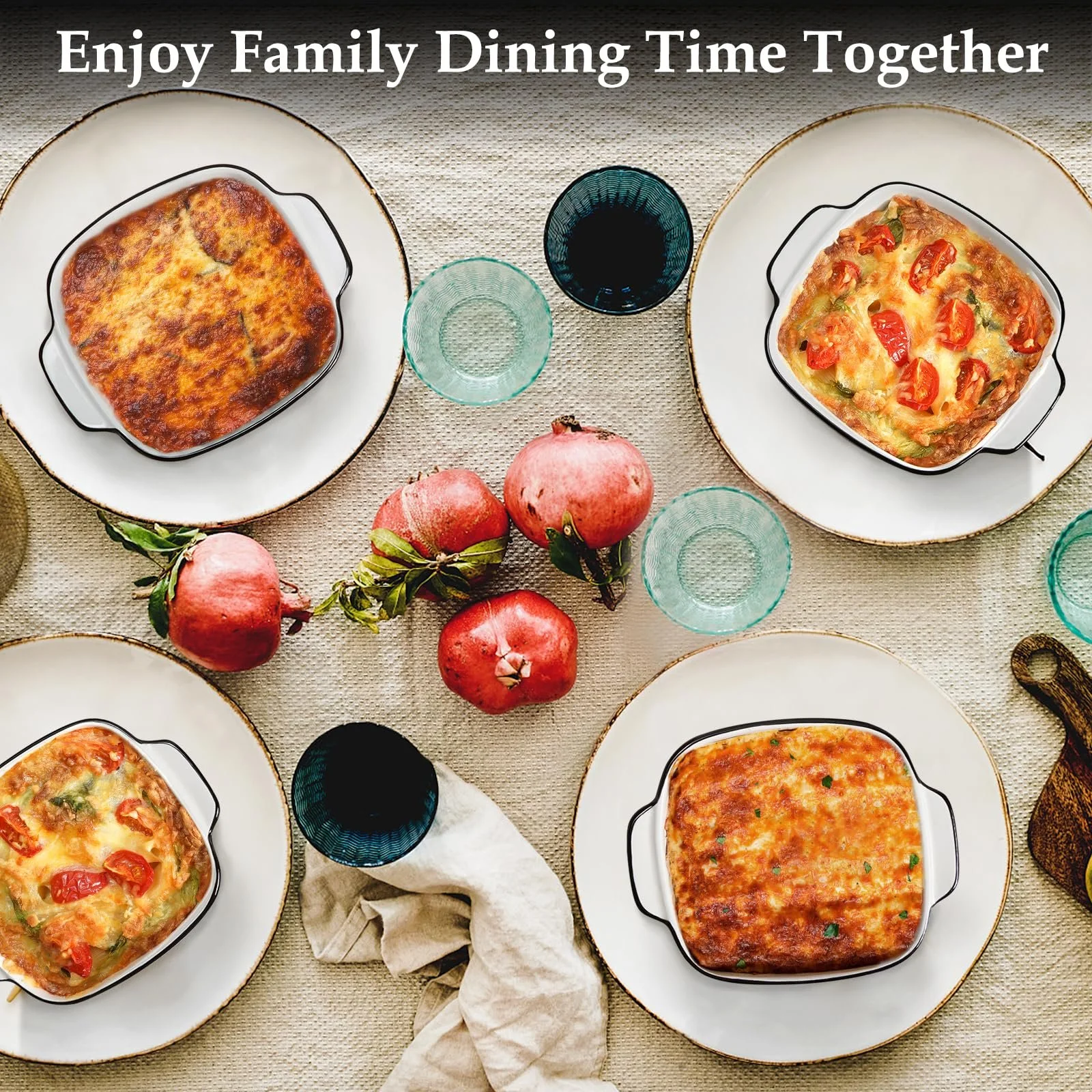 Формы для запекания NUTRIUPS 400 мл набор 4 шт. квадратные керамические 14,5 x 11,5 x 5,5 см с ручками, фото №7