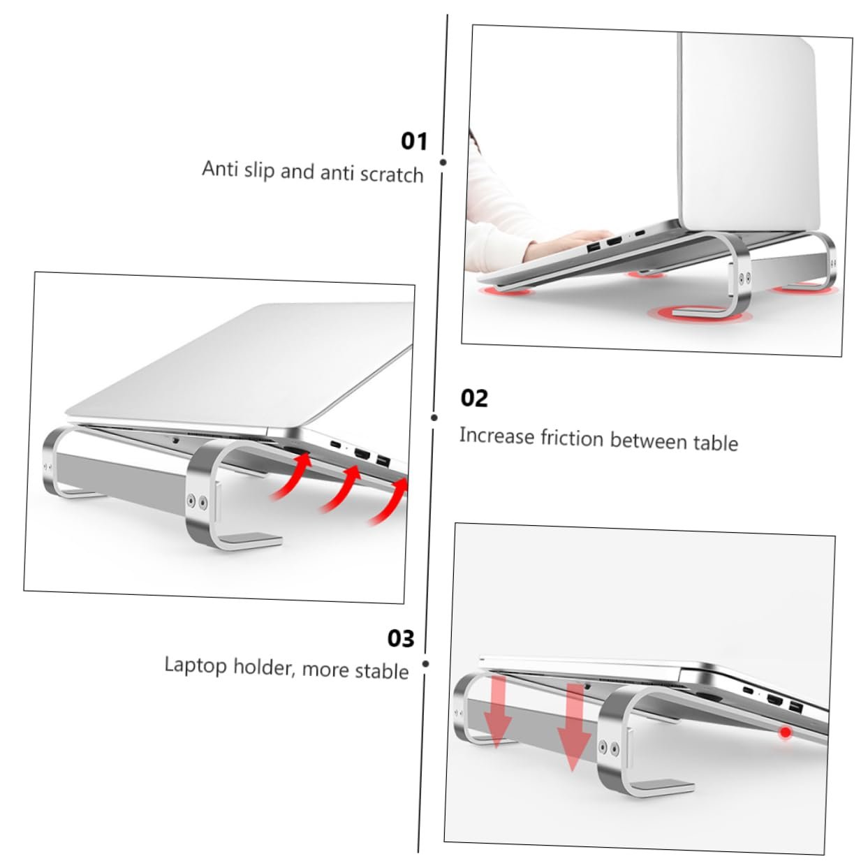 Подставка для ноутбука из алюминиевого сплава Нескользящая стабильная Многоточечная поддержка Улучшает осанку, фото №2 Подставка для ноутбука из алюминиевого сплава Нескользящая стабильная Многоточечная поддержка Улучшает осанку, фото №2