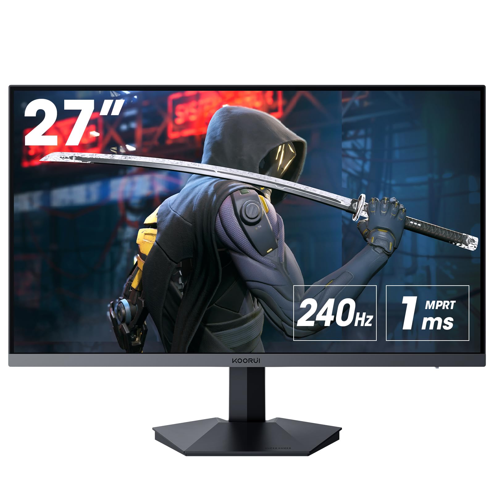 Монитор KOORUI Игровой 27 дюймов 240 Гц, 1 мс, FHD (1920 x 1080) DCI-P3 90% цветового пространства, адаптивная синхронизация, регулируемый наклон, HDMI, DP, черный, фото №1