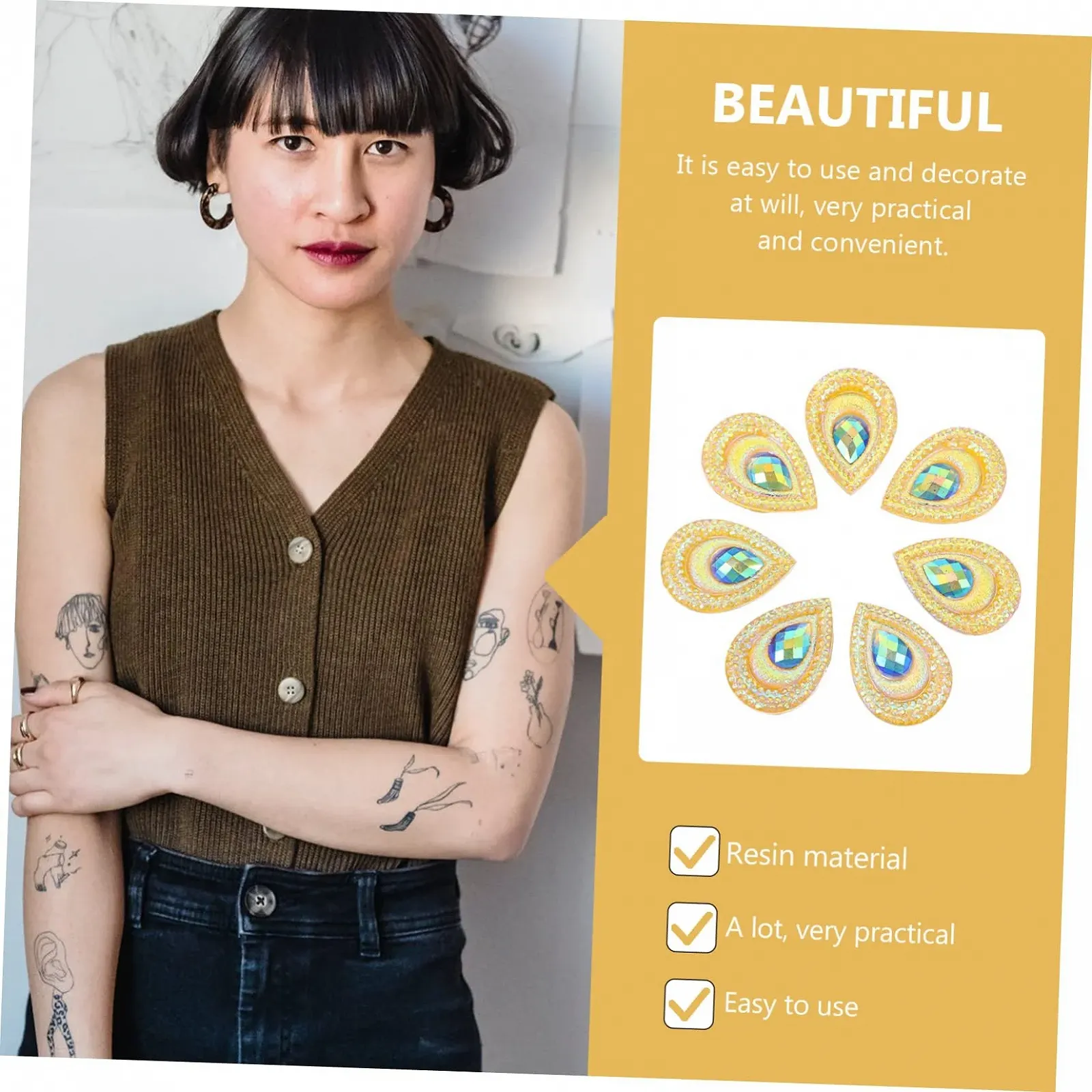 Прикраса Крапля NUOBESTY Набір Смола Діамант Декоративні прикраси Краплі води Плоска задня частина, фото №4