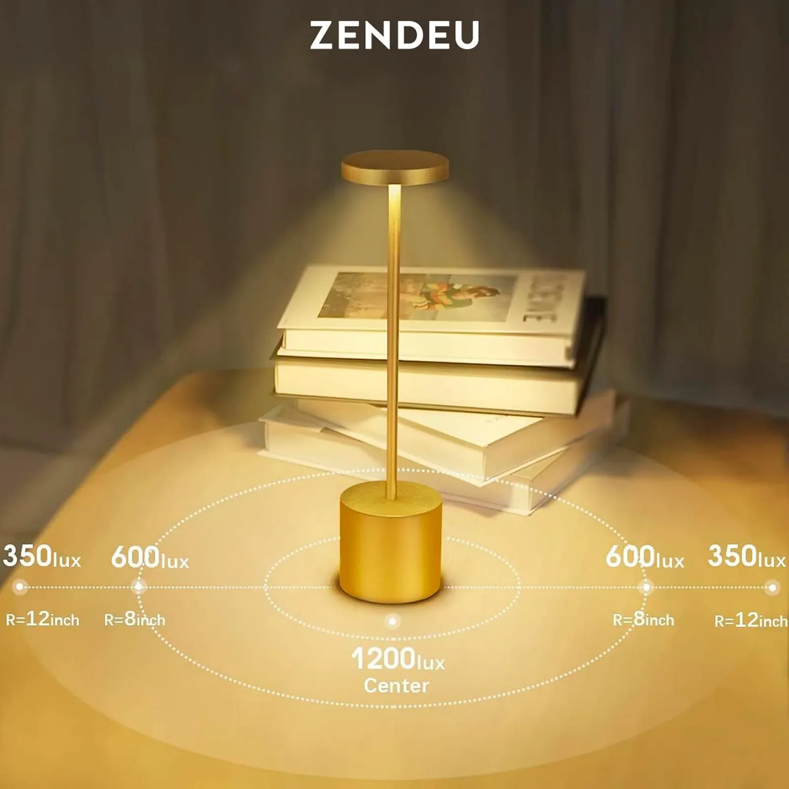 Настільна лампа LED Бездротова 3 режими USB Акумуляторна Золота, фото №5