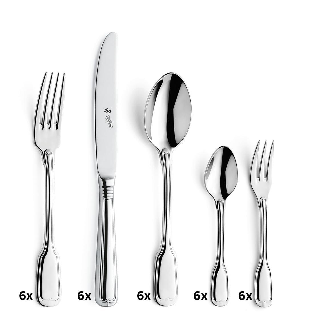 Набір столових приборів Paul Wirths Augsburger Faden 9800 для 6 осіб, 30 предметів, полірована нержавіюча сталь, фото №3 Набір столових приборів Paul Wirths Augsburger Faden 9800 для 6 осіб, 30 предметів, полірована нержавіюча сталь, фото №3