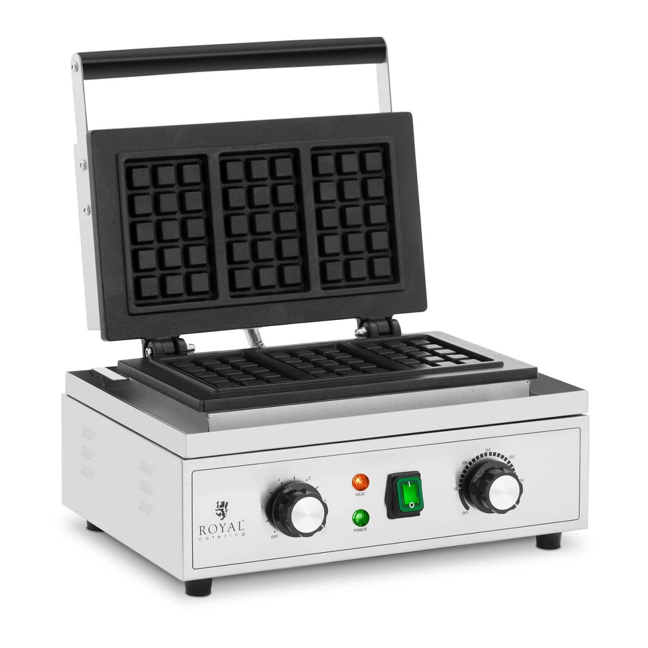 Вафельниця Royal Catering RCWM-2000-E3, 3 бельгійські вафлі, 1500 Вт, 50-300 °C, таймер 0-5 хв, фото №1