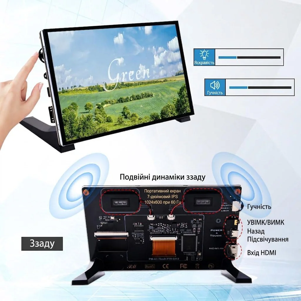 Монитор портативный сенсорный 7" GeeekPi EP-0177 HD IPS 60 Гц, фото №4