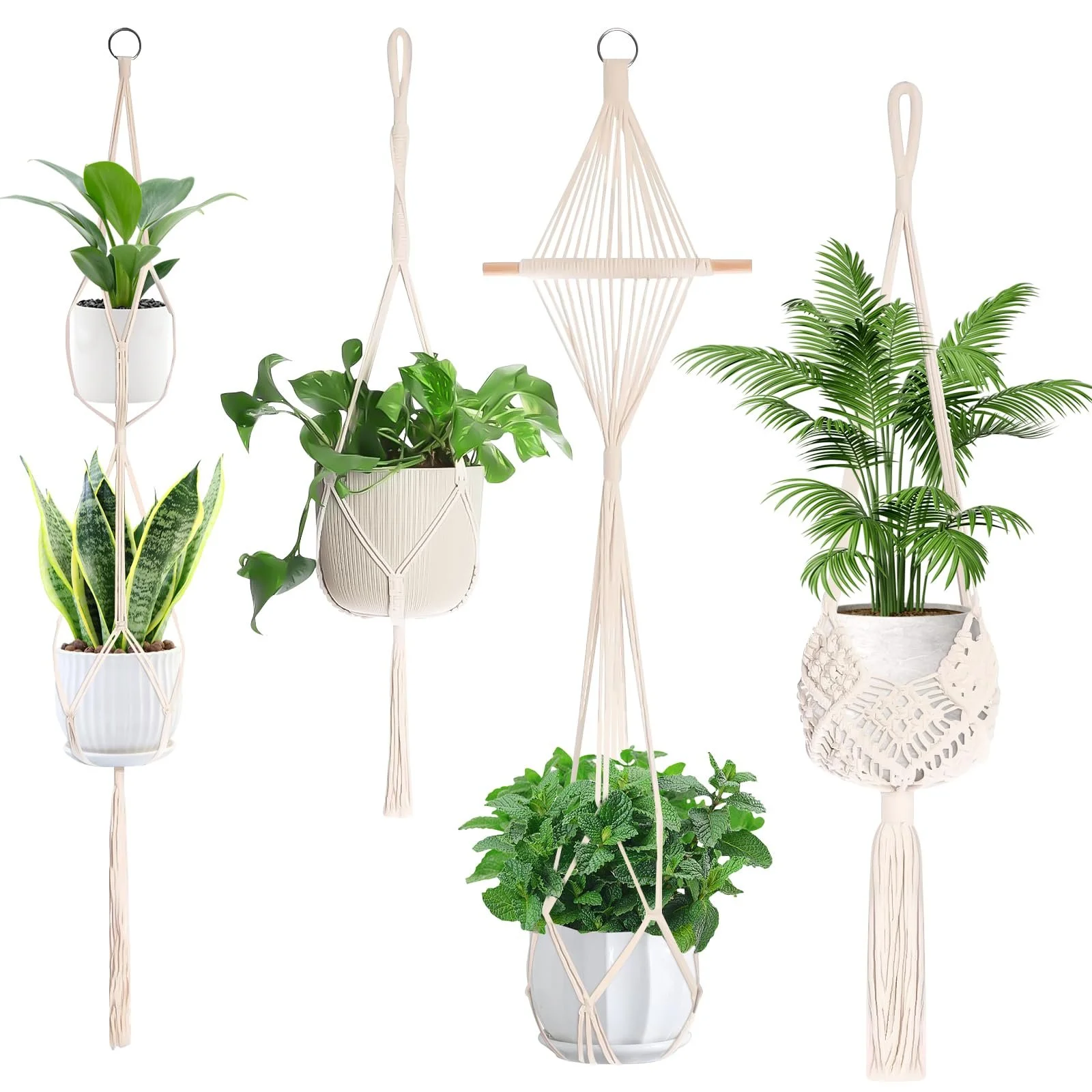 Подвесные кашпо AKONE макраме набор из 4 шт. декор бохо 85-140 см, фото №1